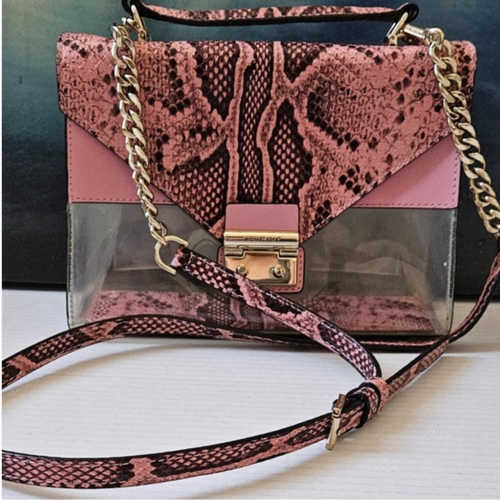 Michael Kors Python Embossed Leather Bag with Handle Gold Chain Shoulder Strap